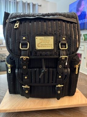 Juicy Couture Black Quilted Backpack with Gold Hardware